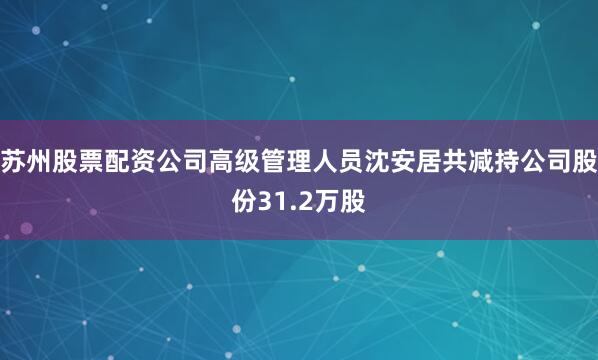 苏州股票配资公司高级管理人员沈安居共减持公司股份31.2万股