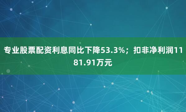 专业股票配资利息同比下降53.3%；扣非净利润1181.91万元